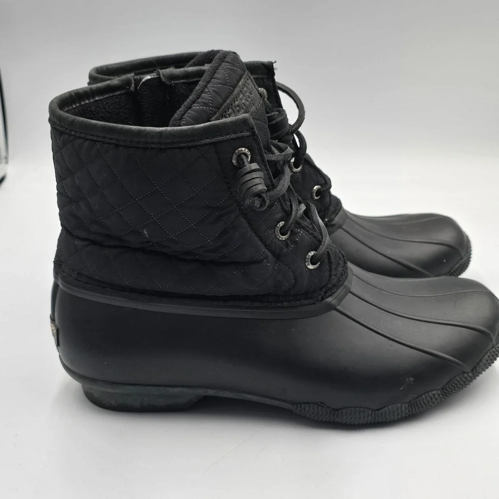 Sperry Utility Boots Women 8 Saltwater Quilted Waterproof Duck Black EUC Durable